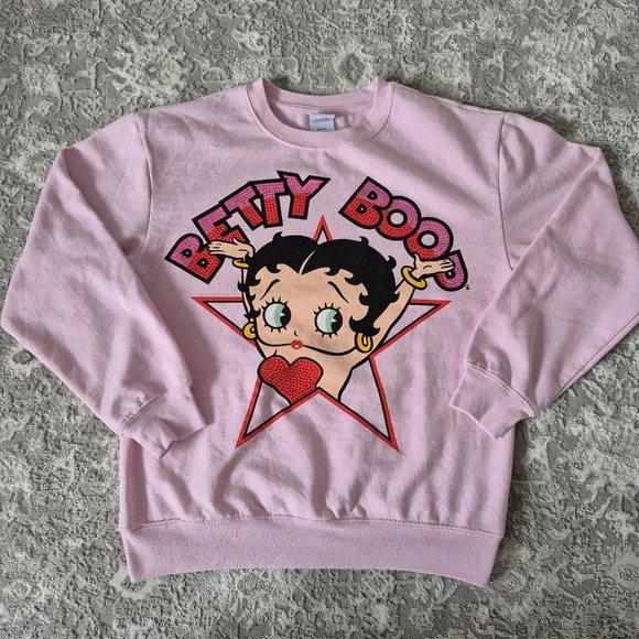 Betty Boop Women's Pink Rhinestone Graphic Crew Sweatshirt Size Small - Picture 1 of 3